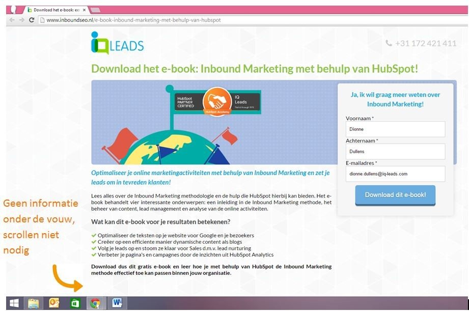 Informatie boven de vouw